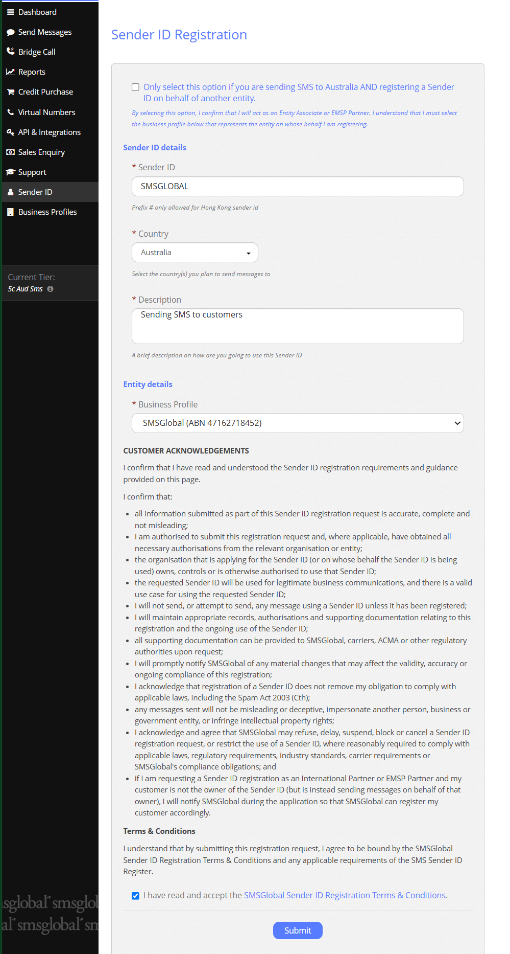 Sender Id Example Creating Sender IDs via Business Profiles